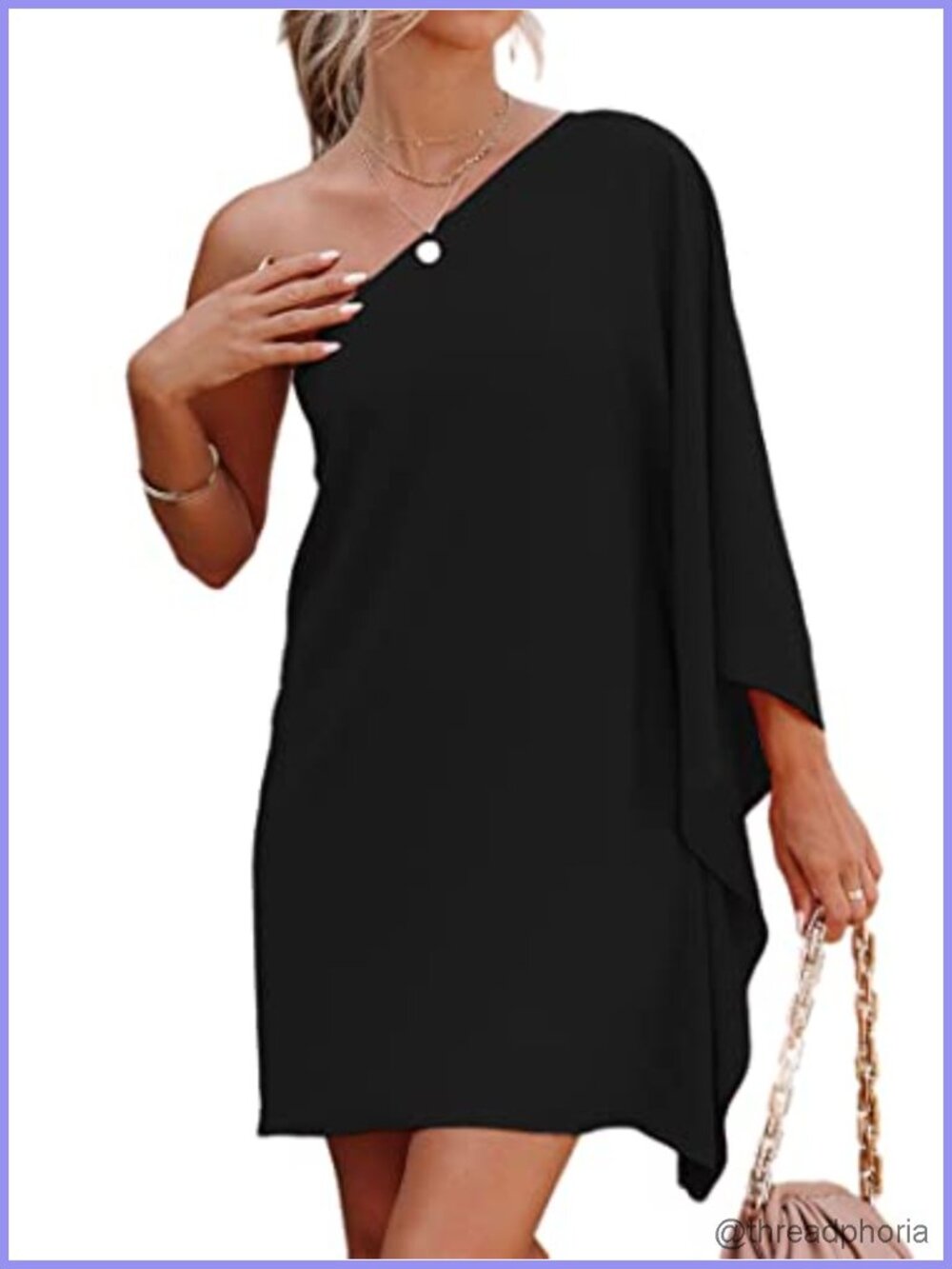 One Shoulder Ruffle Sleeve Mini Party Dress with Batwing Sleeve